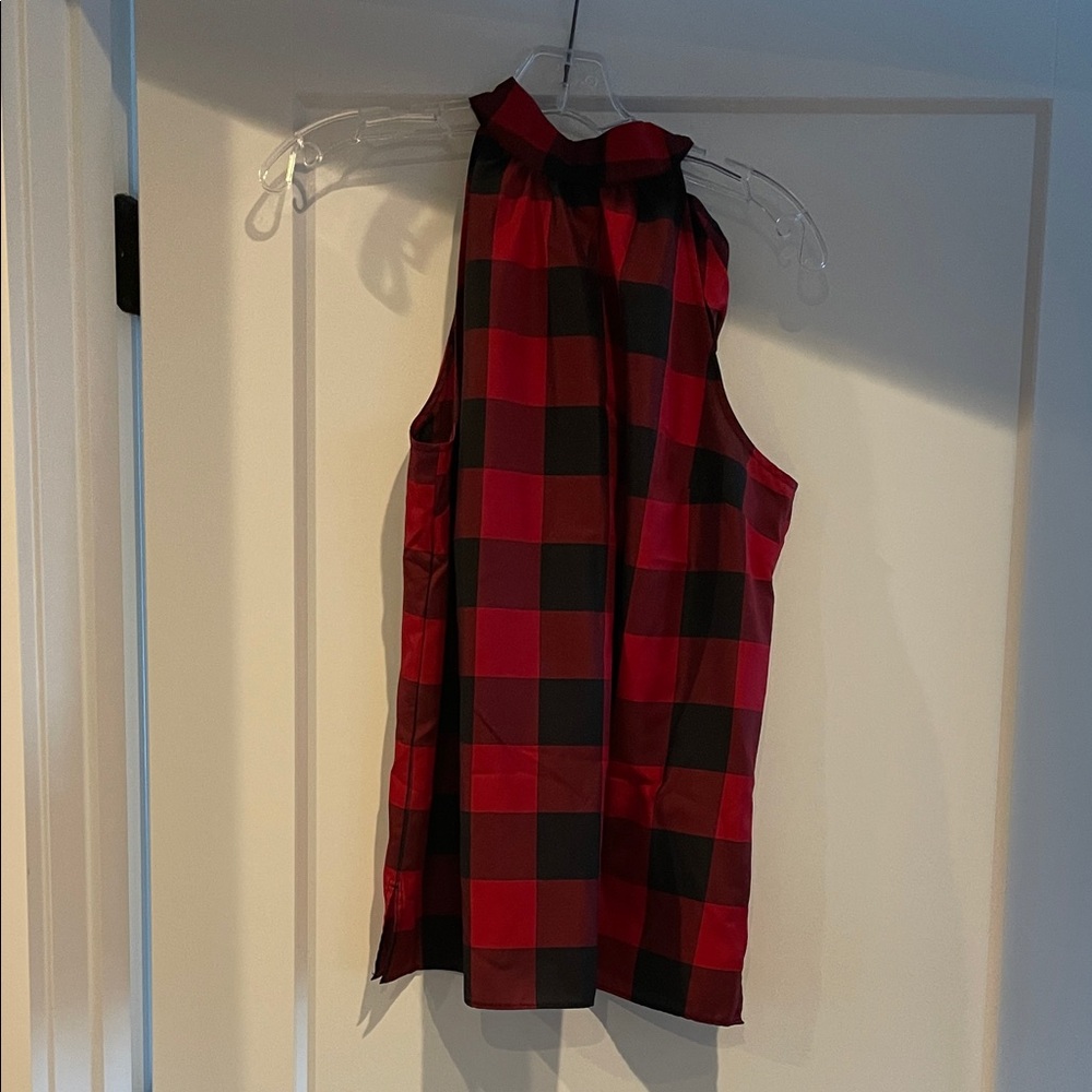 Talbots Red and Black Plaid Sleeveless Blouse